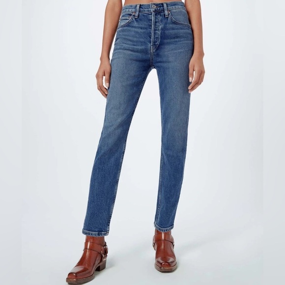 Re/Done Originals High Rise Crop Ankle Stretch Button Fly Jeans Womens 25 - Picture 1 of 9